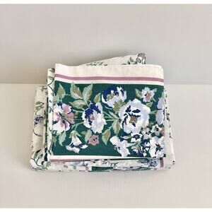 Vintage Martex Queen Sheet Set FLORAL Green Purple Flat Fitted Pillow Cases 4Pc